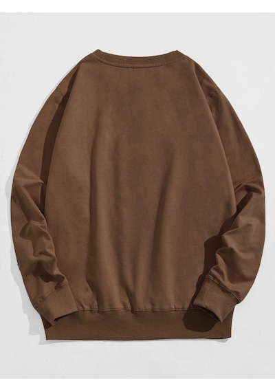 Altamira Unisex Kahverengi Chicago Baskılı Bisiklet Yaka Oversize Sweatshirt 001