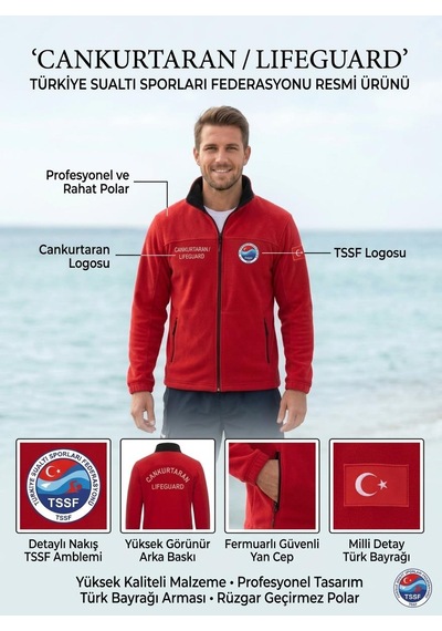 Cankurtaran Polar Ceket Beyaz Nakışlı Kırmızı