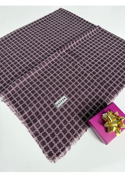 Eripek Desenli Flamalı Keten Eşarp- 06112 Mürdüm