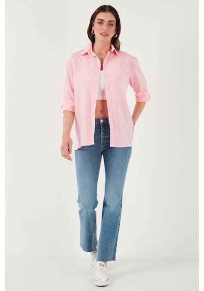 Lela Pamuklu Regular Fit Iliklenebilen Yırtmaç Detaylı Bayan Gömlek 6772920 Şeker Pembe