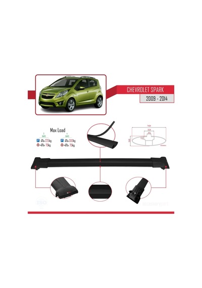 Chevrolet Spark 2009-2014 Arası İle Uyumlu Fly Model Ara Atkı Tavan Barı Siyah 3 Adet Bar