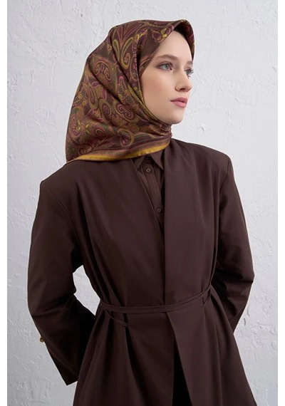 Armine Sura İpek Eşarp -2025/2026 -9421 Kahve, Sarı