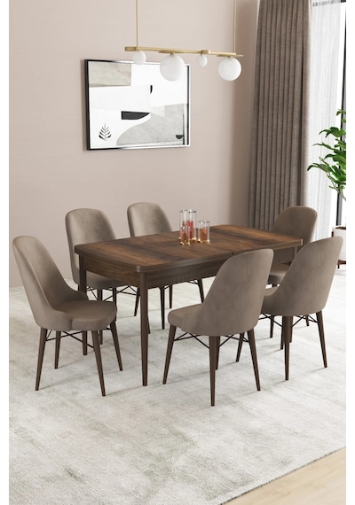 Familieconcept Almira Serisi, Barok Ahşap Desen 80x132 Açılabilir Mdf Mutfak Masası Takımı 6 Adet Sandalye Cappucino Familieconcept Almira Serisi, Barok Ahşap Desen 80x132 Açılabilir Mdf Mutfak Masası Takımı 6 Adet Sandalye Cappucino