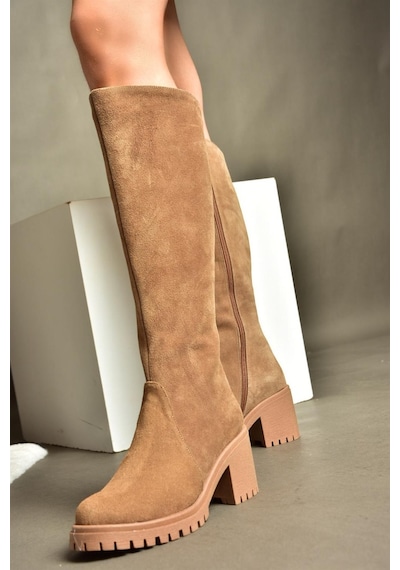 Fox Shoes R654047702 Taba Hakiki Deri Süet Kalın Topuklu Kadın Çizme Taba Fox Shoes R654047702 Taba Hakiki Deri Süet Kalın Topuklu Kadın Çizme Taba