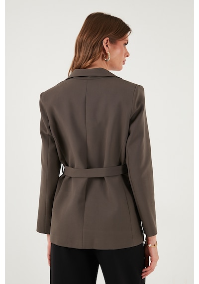 Lela Regular Fit Kruvaze Yaka Kemerli Blazer Bayan Ceket 6839367 Kahve
