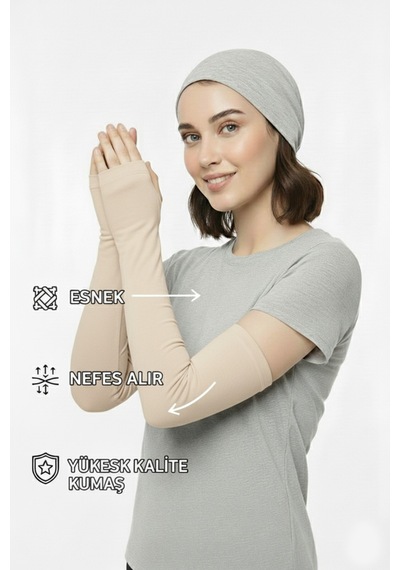 Sonbaharmoda Parmak Geçmeli Penye Esnek Likralı Kolluk 1 Çift Siyah Unisex Bej