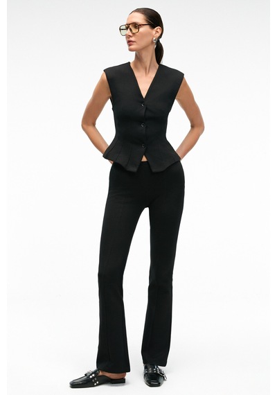 Grımelange KALYYSIA Kadın Yüksek Bel Geniş Paçalı Slim Fit Siyah Pantolon