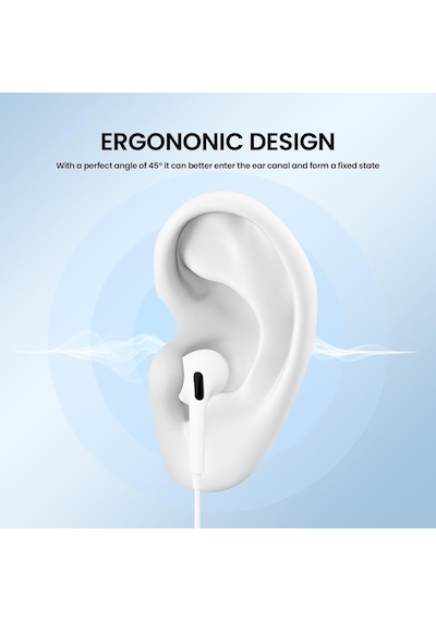 Type-c Kablolu Kulaklık Mikrofonlu, 45 Ergonomik Tasarım, Hi-fi Stereo Ses, Bas Güçlü, Tüm Type-c Telefonlarla Uyumlu Silikonlu