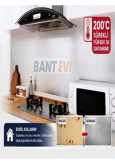 Yüksek Isıya Dayanıklı Folyo Kaplama 60x120cm 200°C Isı Dayanımlı Mutfak Tezgah Ocak Arkası Koruyucu