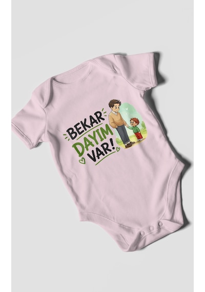 Morivokids Bekar Dayım Var Kısa Kollu Bebek Body %100 Pamuk Bebe Pembe