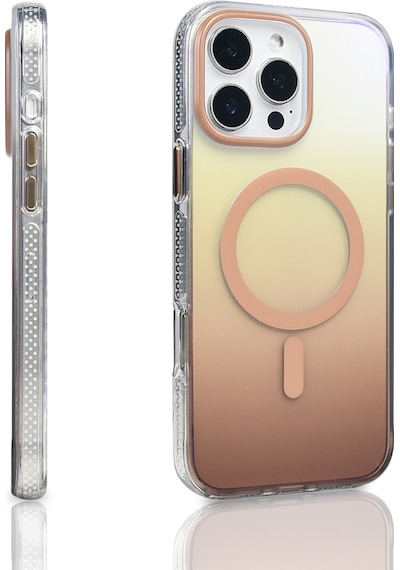 Apple Uyumlu iPhone 16 Pro Max Kılıf M-safe Şarj Özellikli Transparan Renk Geçişli Mkst Toros Kapak - Rose Pembe Pembe