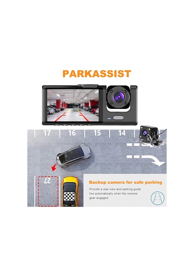 Dash Cam Ön Ve Arka İç 3 Kamera 1080p+720p+480p Araba Dikiz Aynası Araba Video Kayıt Kamerası Gece