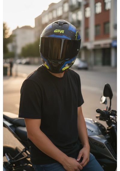 Gıvı 50.x Wıld Mat Mavi / 1 Renkli 1 Şeffaf Vizörlü Motosiklet Kask Siyah Vizör + Şeffaf