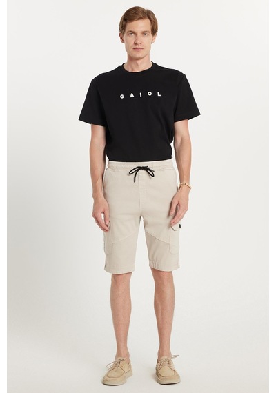 Tudors Erkek Relax Fit Rahat Kesim %100 Pamuk Kargo Cep Taş Renk Kapri Şort-35406 Taş