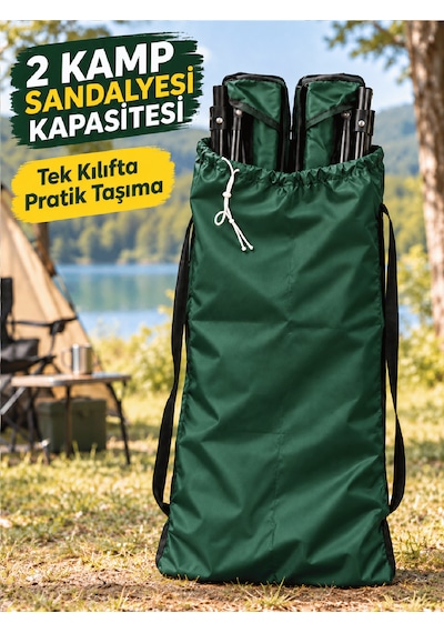 Beylini 2 Sandalye Kapasiteli Lastikli Kamp Sandalyesi Kılıfı Omuz Askılı Piknik Plaj Katlanır Sandalye Taşıma Çantası Paraşüt Kumaş 110 X 50 Cm Yeşil