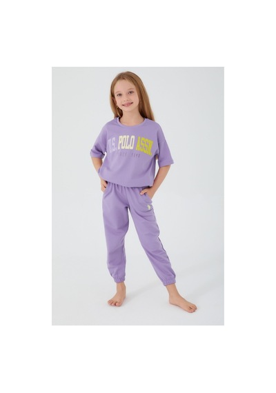 U.s. Polo Assn. Sea Blue Kırık Beyaz Kız Çocuk Kısa Kol Pijama Takım Lavanta