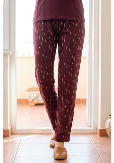 Aura Collections Kadın Pamuklu Uzun Kollu Üç Düğmeli Biyeli Soft Örme Pijama Takımı Bordo