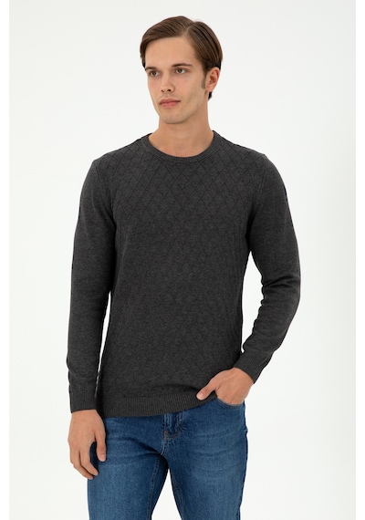 U.S. Polo Assn. Erkek Slim Fit Bisiklet Yaka Antrasit Melanj Kazak 50297055-VR081