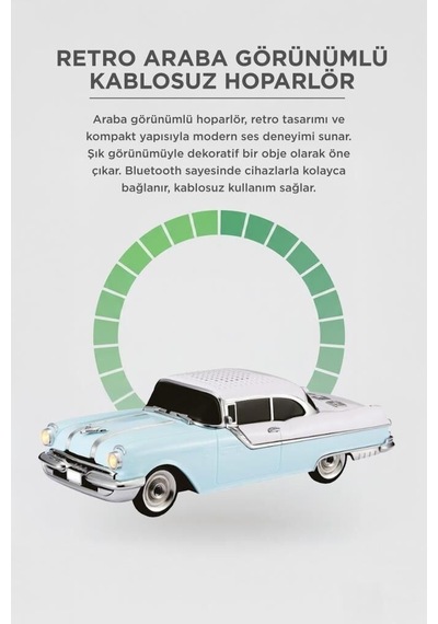 Özel Üretim Bluetooth Hoparlör D87 Mavi 10w Nostalji Sever Dekoratif Eşya Araç Süsü