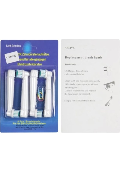Us Dupont Tynex SB17A Braun Oral-B Uyumlu Yedek Pilli Diş Fırçası Başlığı 4 Adet