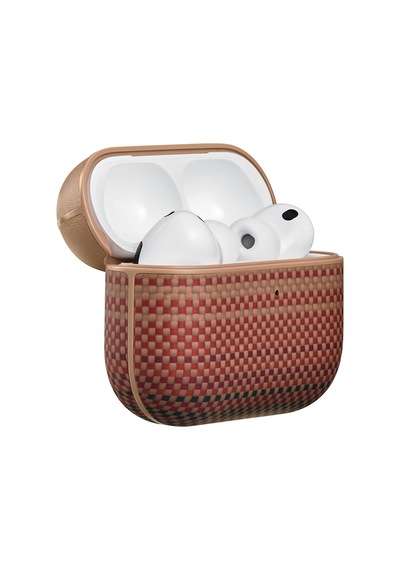 Apple Uyumlu AirPods Pro 3 Kılıf Aramid Fiber Pitaka Tactile Woven Sunset-moonrise Serisi Kapak Kahverengi Kahverengi