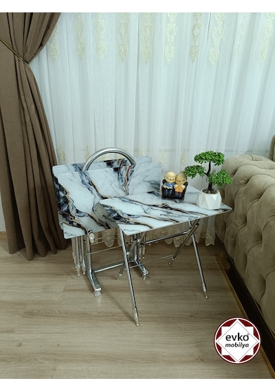 Evko Mobilya Çanta Zigon Sehpa, 4'lü Sehpa, Zigon Sehpa, Servis Sehpası, Camlı Sehpa, Katlanır Sehpa Astra