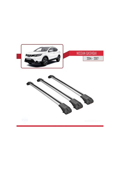 Nissan Qashqai 2014-2017 Arası İle Uyumlu Ace-1 Ara Atkı Tavan Barı Gri 3 Adet Bar