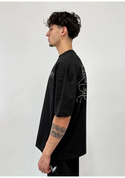 Zaee Signature Oversize Taş İşlemeli Tişört Siyah