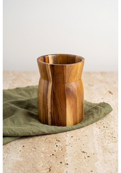 Akasya Ahşap Kaşıklık 13x9.5 Cm - Tezgah Üstü Spatula Kepçe Standı Ve Dekoratif Vazo