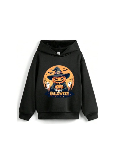 Stil X Halloween - Cadılar Bayramı Baskılı, Kapüşonlu Çocuk Sweatshırt, 3 İplik Şardonlu Siyah-4 Stil X Halloween - Cadılar Bayramı Baskılı, Kapüşonlu Çocuk Sweatshırt, 3 İplik Şardonlu Siyah-4
