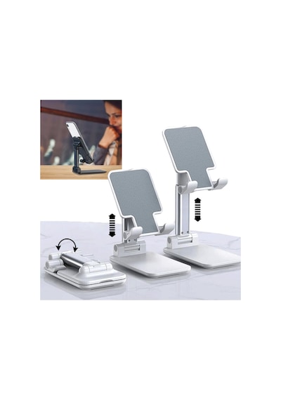 Beyaz Gümüş Katlanabilir Masaüstü Tablet Ve Telefon Tutucu Deskop Stand Rz-054 Beyaz-gümüş