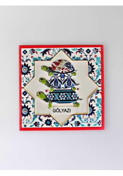 Gölyazı Temalı Polyester Kabartmalı Kaplumbağa Desen Magnet 7 X 7 Cm Dekoratif Hediyelik Buzdolabı Süsü Kod:1167