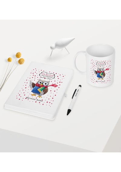 Kişiye Özel Tarih Öğretmeni Temalı Beyaz Defter Kalem Kupa Seti -