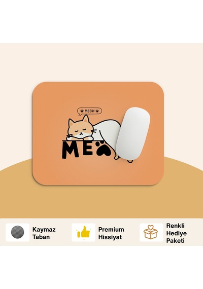 Tabloe Kedi Tasarımlı Premium Mouse Pad - 23x19 Cm - Kaydırmaz Tabanlı Kaliteli, Turuncu Mousepad