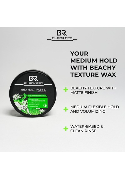 Black &amp Red Wax Saç Şekillendirici Wax Sea Salt Paste Deniz Tuzlu Mat Doğal Görünüm Orta Sertlik - 120 Ml