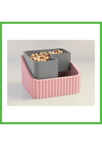 Vaveni 3d Baskı Fıstık Kasesi - Çift Hazneli Kabuk Ayırıcı Sunum Kasesi - Pembe Gri Arz Pembe - Gri