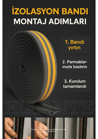 Siyah Kapı Ve Pencere Soğuk İzolasyon Bandı Fitili Kendinden Yapışkanlı Kauçuk Yalıtım Bant 3 Metre