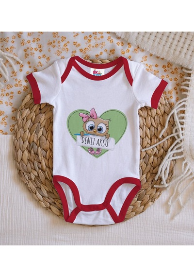 Bk Gift Bk Kids Kişiye Özel İsimli Kırmızı Bebek Body Zıbın-45 0-3 Ay