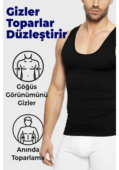 Elilom Erkek Korse Atlet 2'li Paket Bel Göğüs Ve Göbek Bölgesi Destekli Siyah - 2 Adet