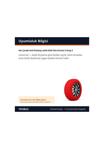 Trobus Kar Çorabı Anti Patinaj Lastik Kılıfı Oto Kırmızı S Grup 2