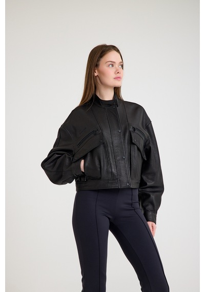 Oversize Bayan Deri Ceket Vb-24-bk-2797-24023 Siyah