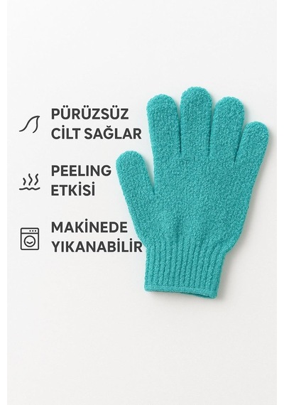 2 Li Banyo Kese Peeling Eldiven Seti Turkuaz Turkuaz