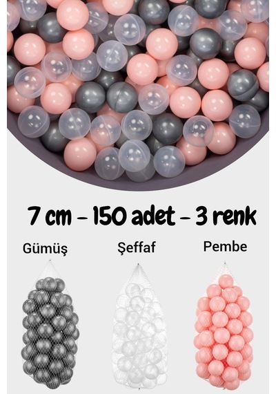 7 Cm Top Havuzu Topu 150 Adet Pembe, Şeffaf, Gümüş