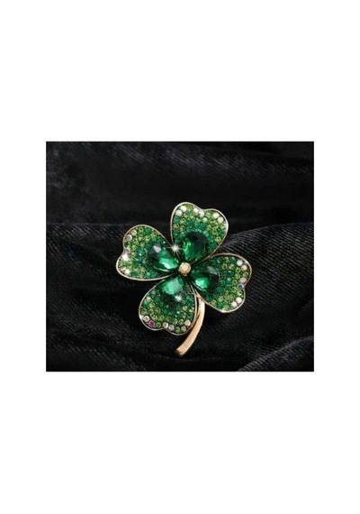 Kore Tarzı Yeşil Zirkon Taş Şanslı Dört Yapraklı Yonca Broş Yaka İğnesi Diğer