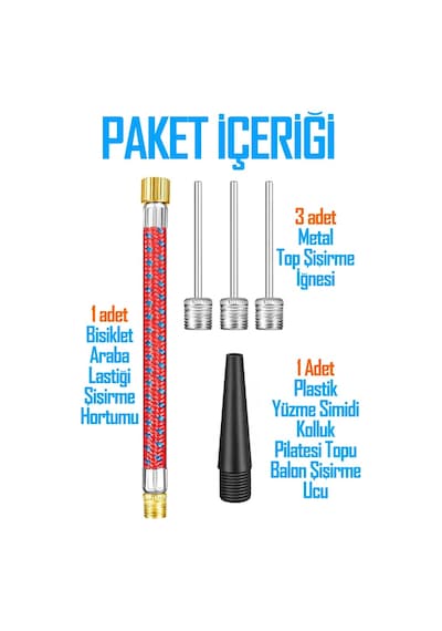 Bykurt 5'li Set Top Şişirme İğnesi Seti Voleybol Basketbol Futbol Bisiklet Pilates Şişirme Seti