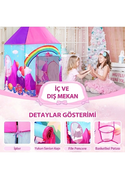 Unicorn Çocuk Oyun Çadırı, 3'ü Bir Arada, Top Havuzu, Oyun Çadırı, Oyun Tüneli - Top Havuzlu Çadır Pembe