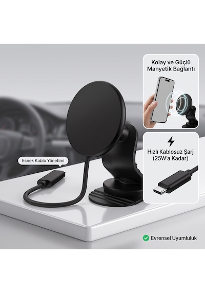 Mc05 25w Süper Hizli Magnetic Magsafe Wıreless Araç Telefon Tutucu Ve Kablosuz Şarj Cihazı