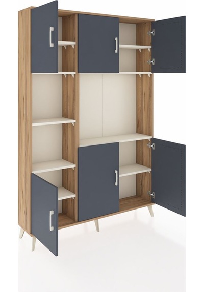 Arges Dolap 9 Raflı 6 Kapaklı 132x30x195 Çam-antrasit/aytaşı Çam