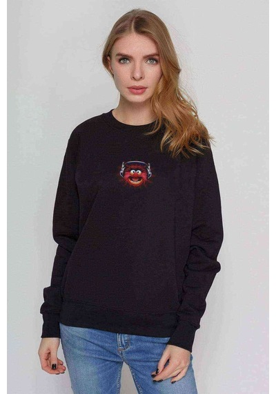 The Muppets Baskılı Siyah Kadın Sweashirt