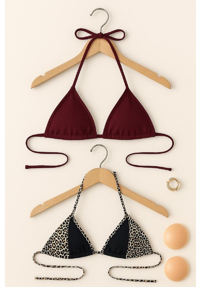 Epilons Zenvial Kadın Leopar Desenli Ve Bordo Minimal Kesim Üçgen Bikini Üstü Zenviall2